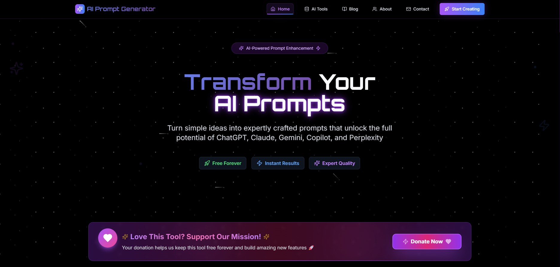 AI Prompt Generator SaaS tool website designed by 48HR Web Design Sarasota FL
